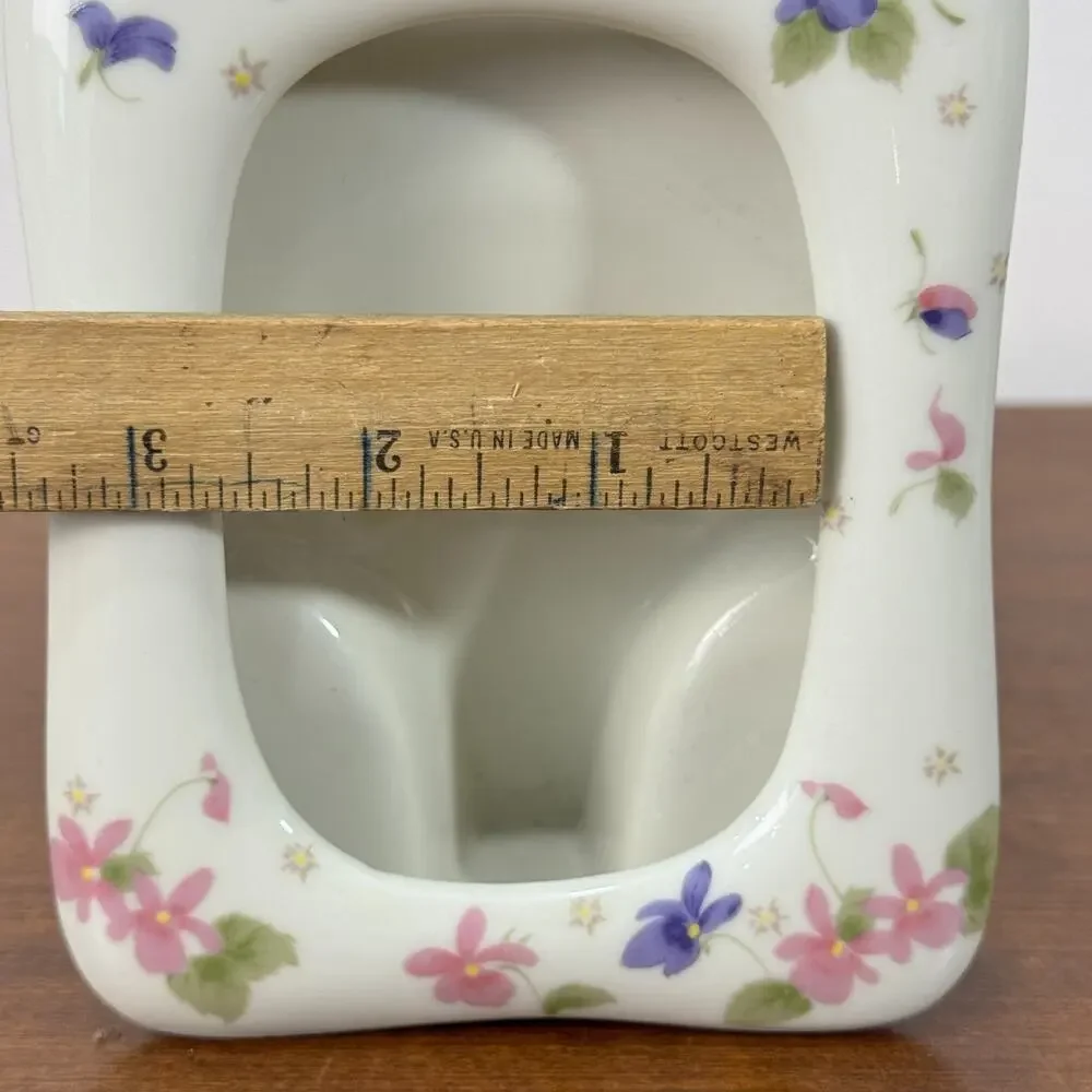 Vintage Small Picture Frame White With Pink Flowers Japan Fred Roberts Pocket